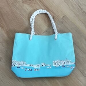 Janie and Jack Turquoise Canvas Tote with Nautical Village Print